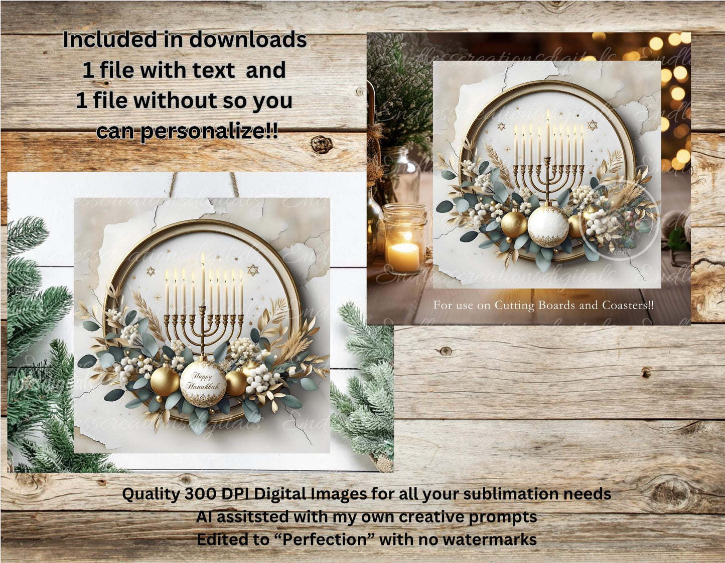 HAPPY HANUKKAH SQUARE Door Hanger, cutting board, ornament sublimation high resolution 2 files for download 1 add your own text Resize