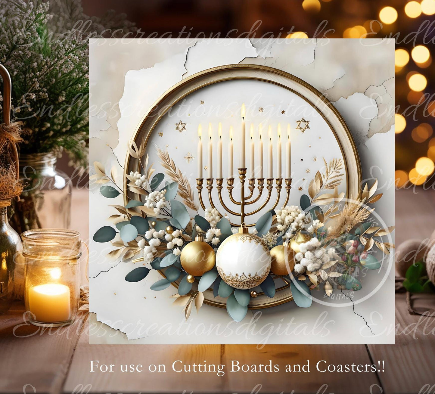 HAPPY HANUKKAH SQUARE Door Hanger, cutting board, ornament sublimation high resolution 2 files for download 1 add your own text Resize