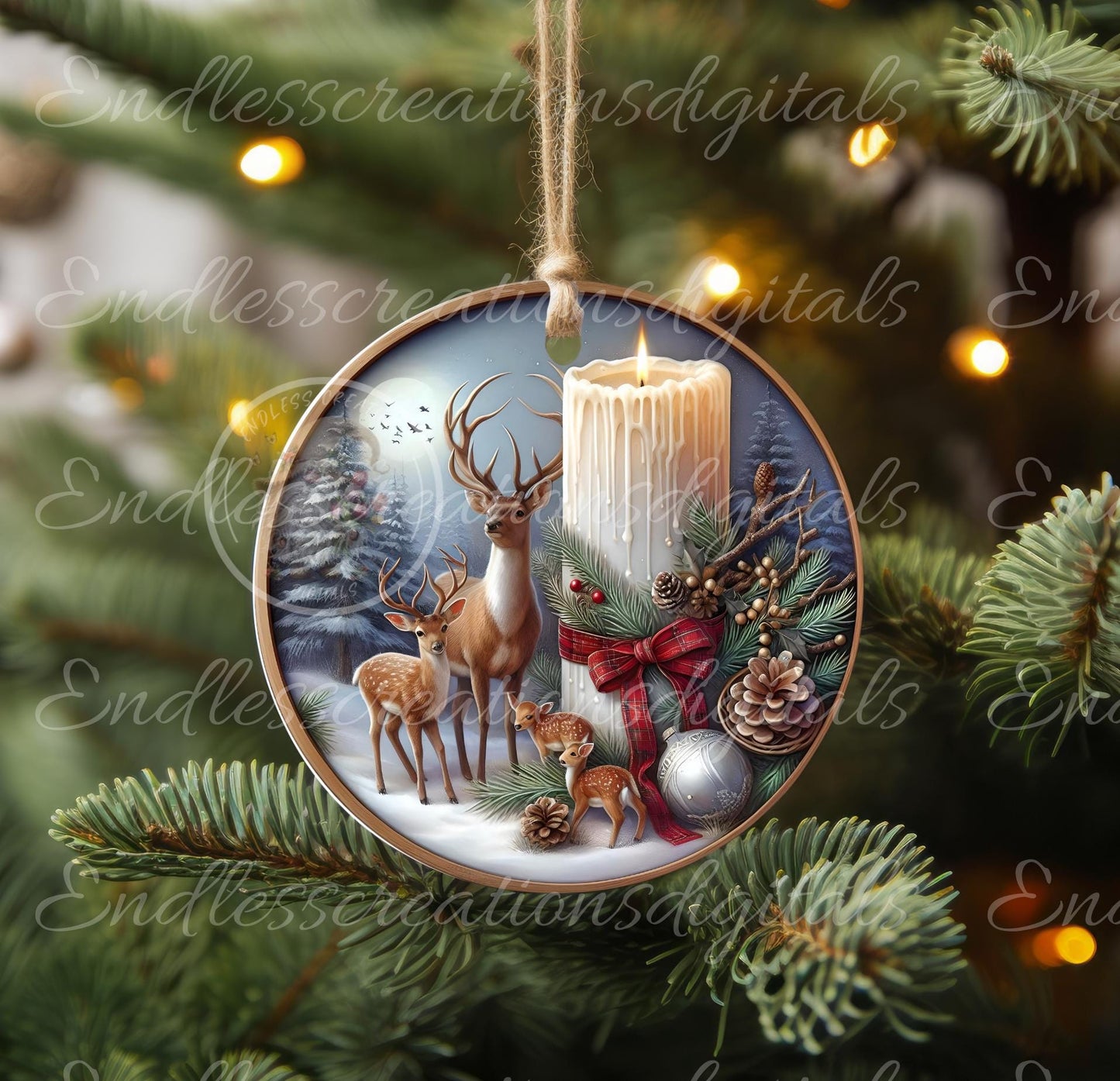 DEER CANDLE ROUND Door Hanger, cutting board, ornament sublimation high resolution 2 files for download 1 add your own text Resize