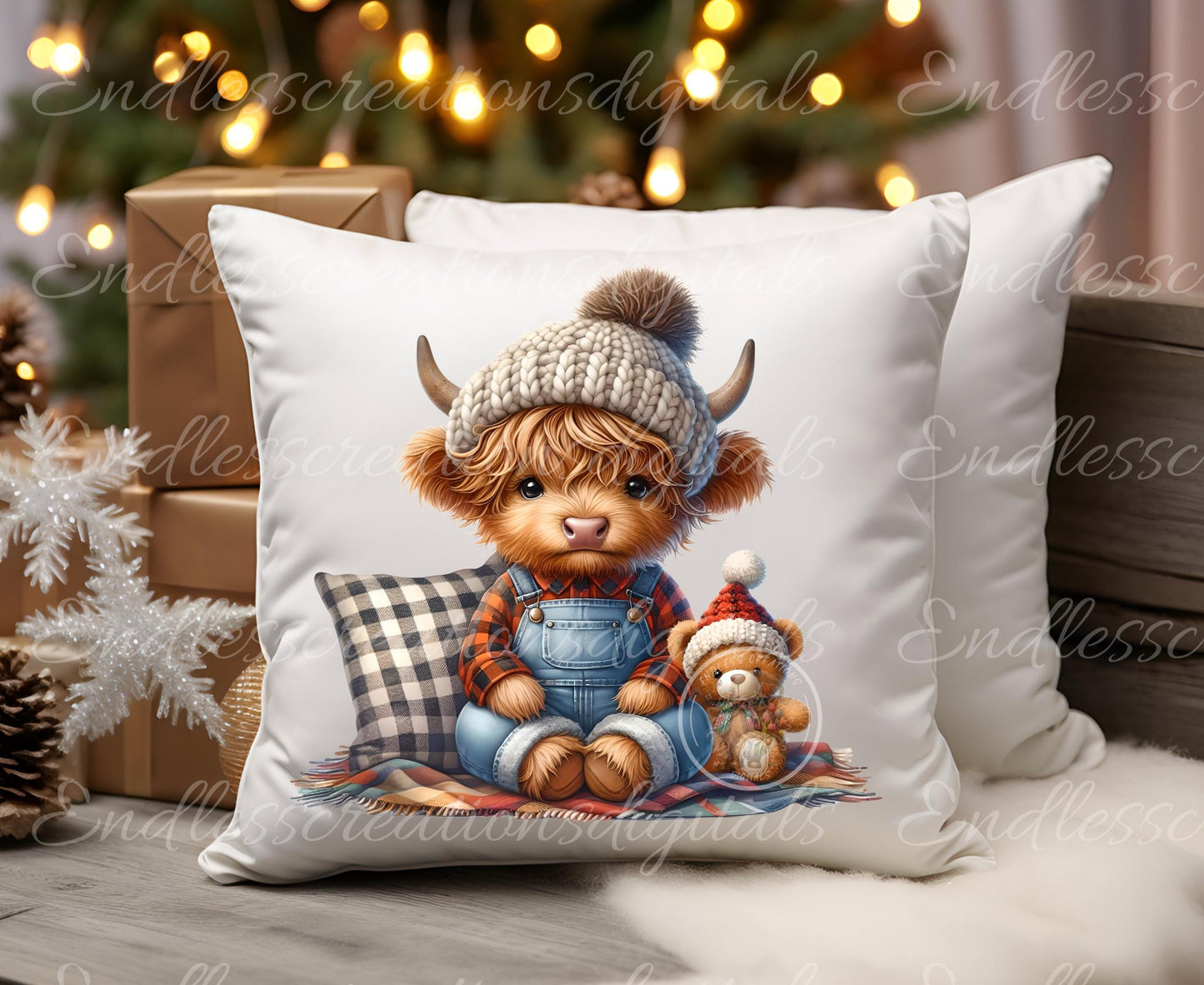 WINTER COW Pillow covers, tea towel, tote bags mugs plant pots etc. sublimation 5 high definition 300 Dpi, transparent, add your own text