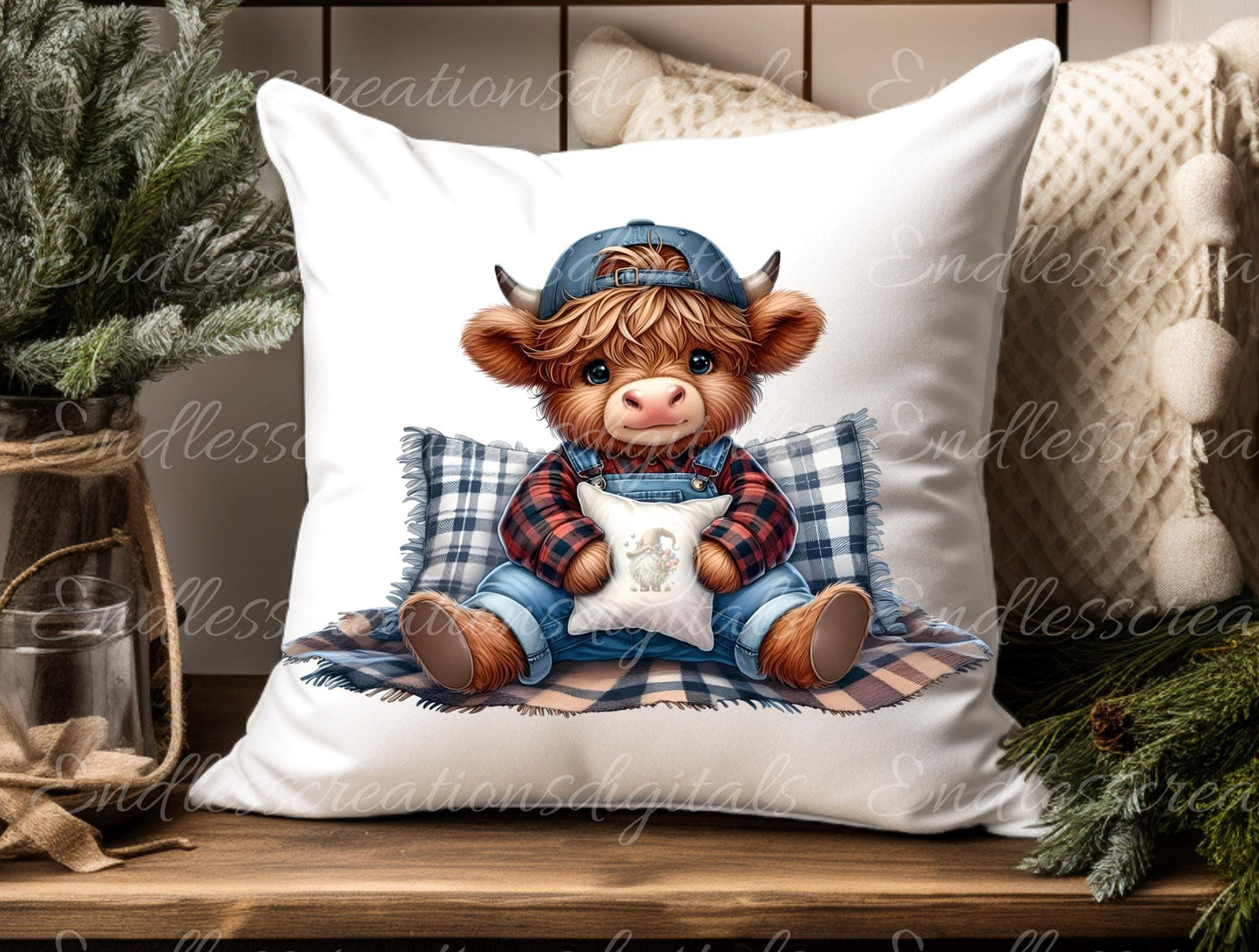 WINTER COW Pillow covers, tea towel, tote bags mugs plant pots etc. sublimation 5 high definition 300 Dpi, transparent, add your own text
