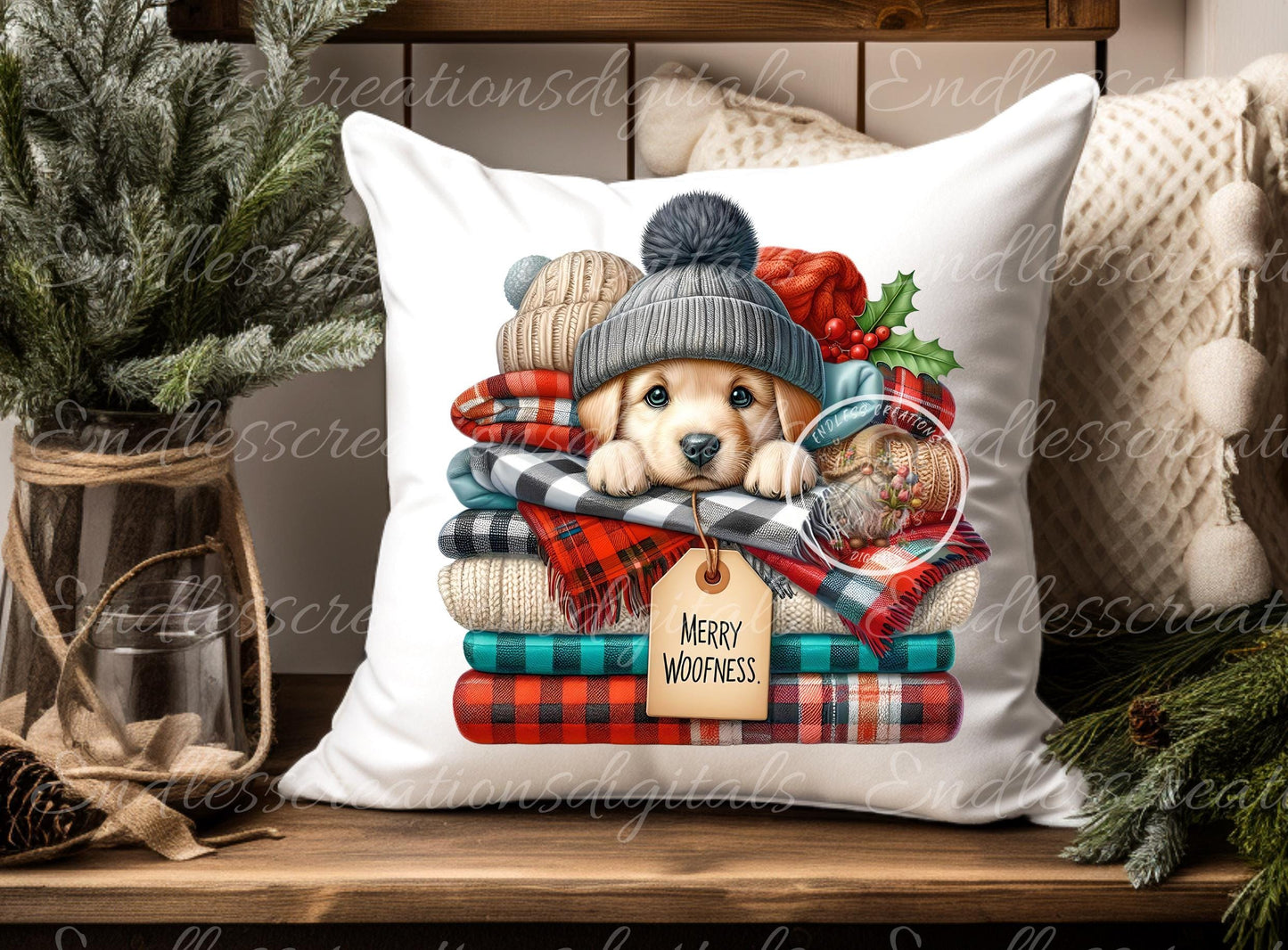WINTER PUPPIES KITTENS Pillow covers, tea towel, mugs plant pots etc. sublimation 5 high definition 300 Dpi transparent, add your own text