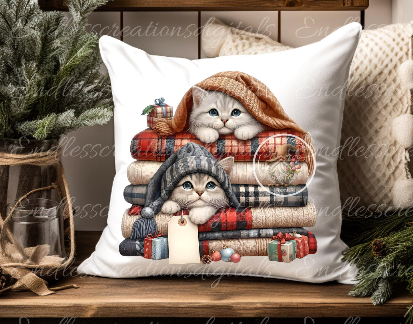 WINTER PUPPIES KITTENS Pillow covers, tea towel, mugs plant pots etc. sublimation 5 high definition 300 Dpi transparent, add your own text