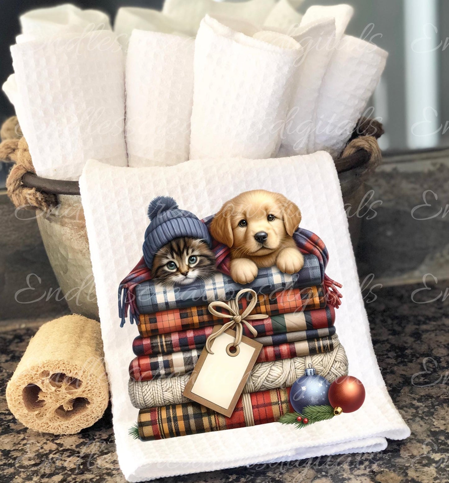 WINTER PUPPIES KITTENS Pillow covers, tea towel, mugs plant pots etc. sublimation 5 high definition 300 Dpi transparent, add your own text