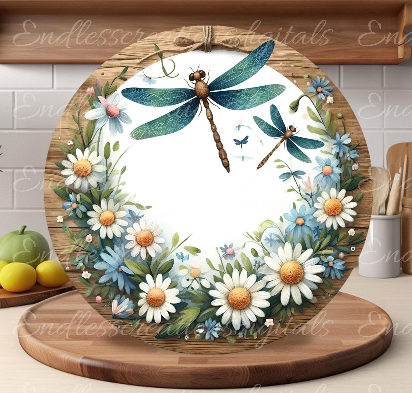 DRAGONFLY DOOR HANGER, wreath sign png, for sublimation high resolution, 2 files for download, 1 add your own text