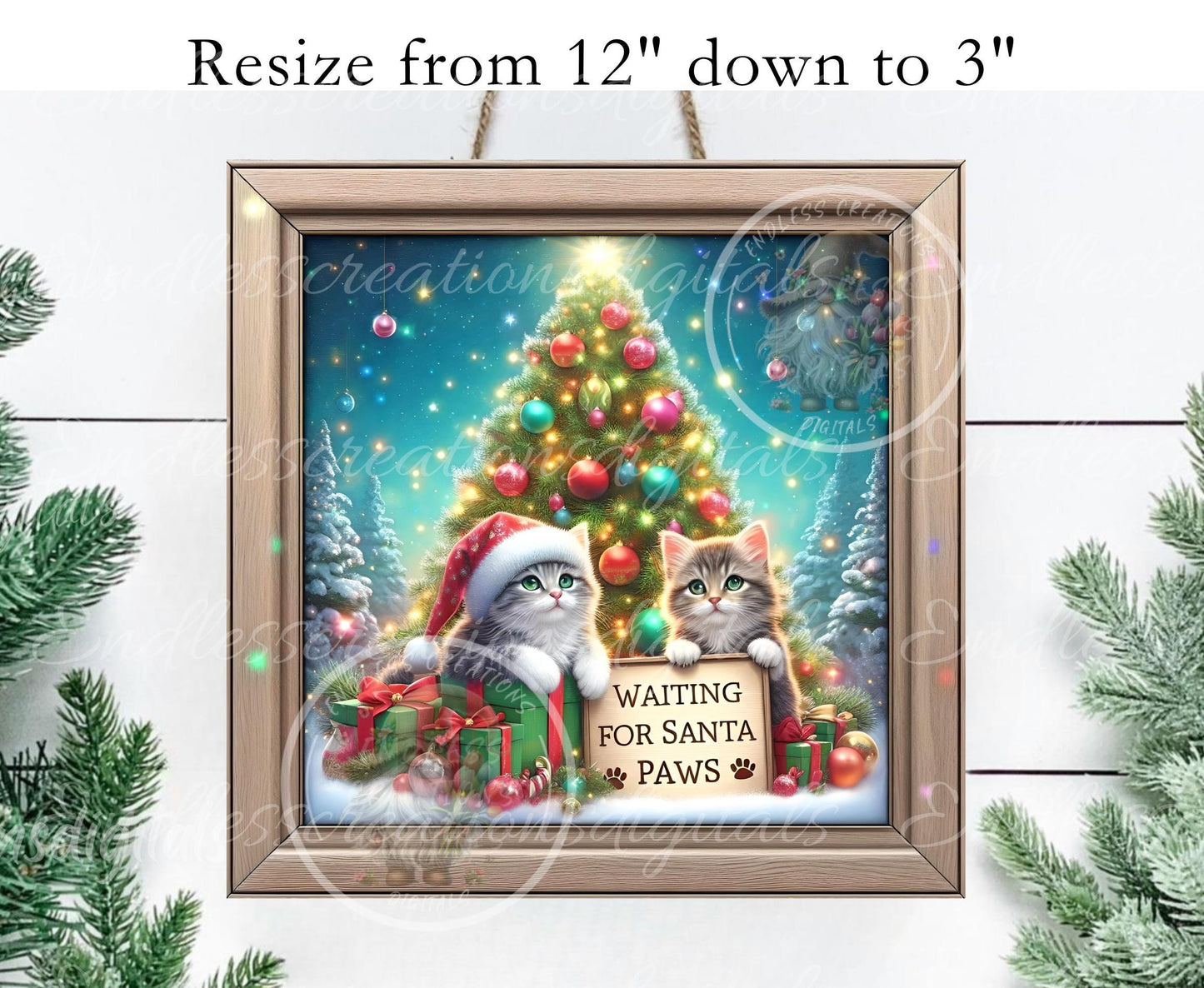 WAITING FOR SANTA Paws Door Hanger, cutting board, ornament sublimation high resolution 2 files for download 1 add your own text Resize