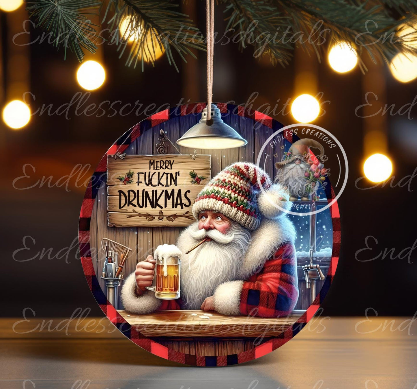 MERRY DRUNKMAS SANTA, ornament, Door Hanger for sublimation high resolution 2 files for download 1 add your own text, can be resized