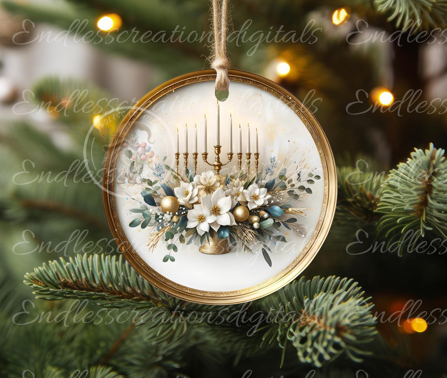MAGNOLIA HANUKKAH ROUND Door Hanger, cutting board, ornament sublimation high resolution 2 files for download 1 add your own text Resize