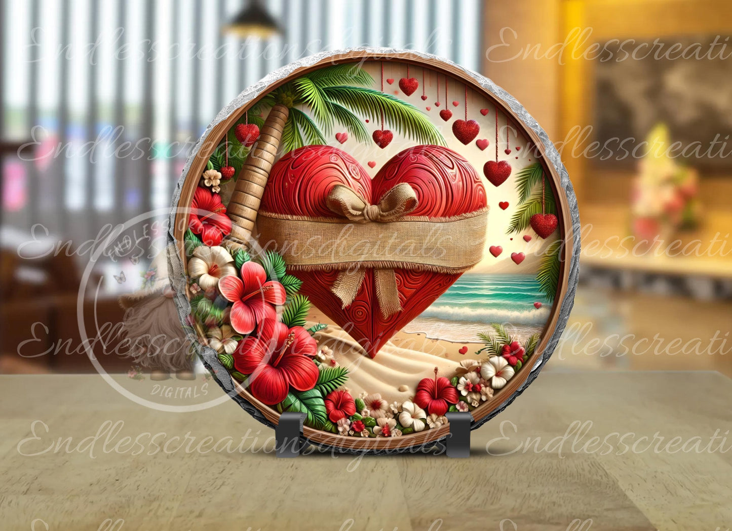 HAPPY VALENTINES TROPICAL door hanger, keychain, round slate, for sublimation, 2 files for download, 1 add your own text can be resized