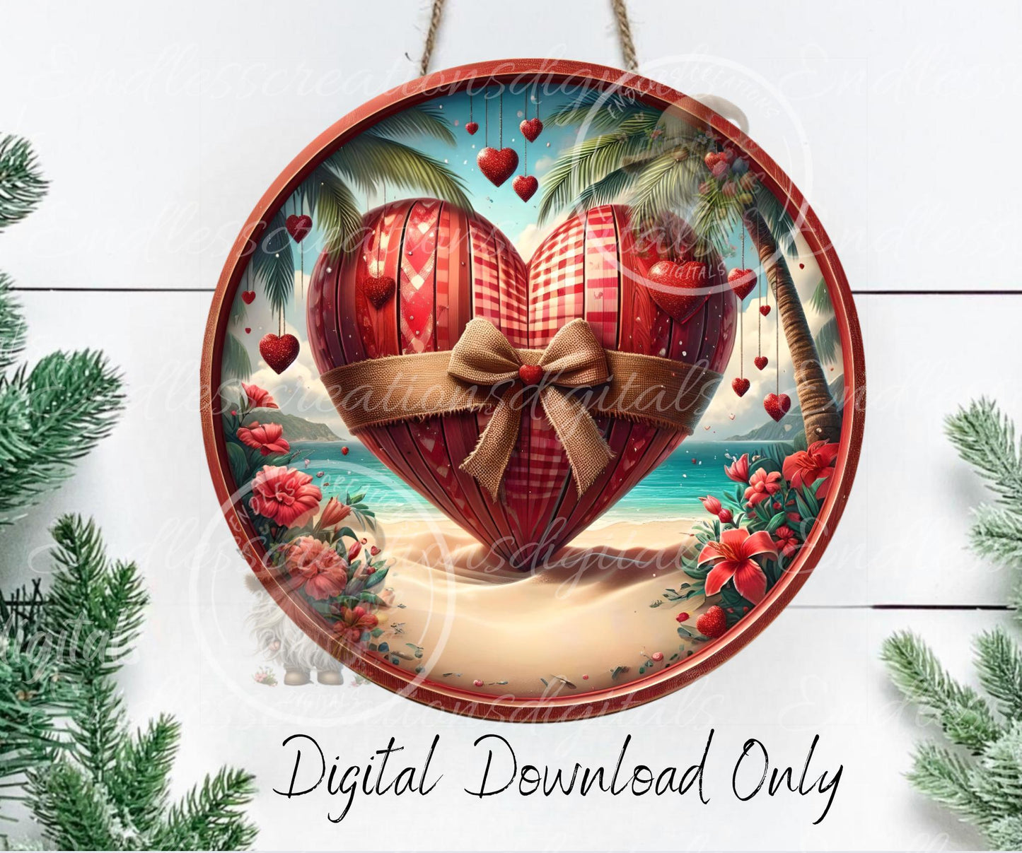 HAPPY VALENTINES TROPICAL door hanger, keychain, round slate, for sublimation, 2 files for download, 1 add your own text can be resized