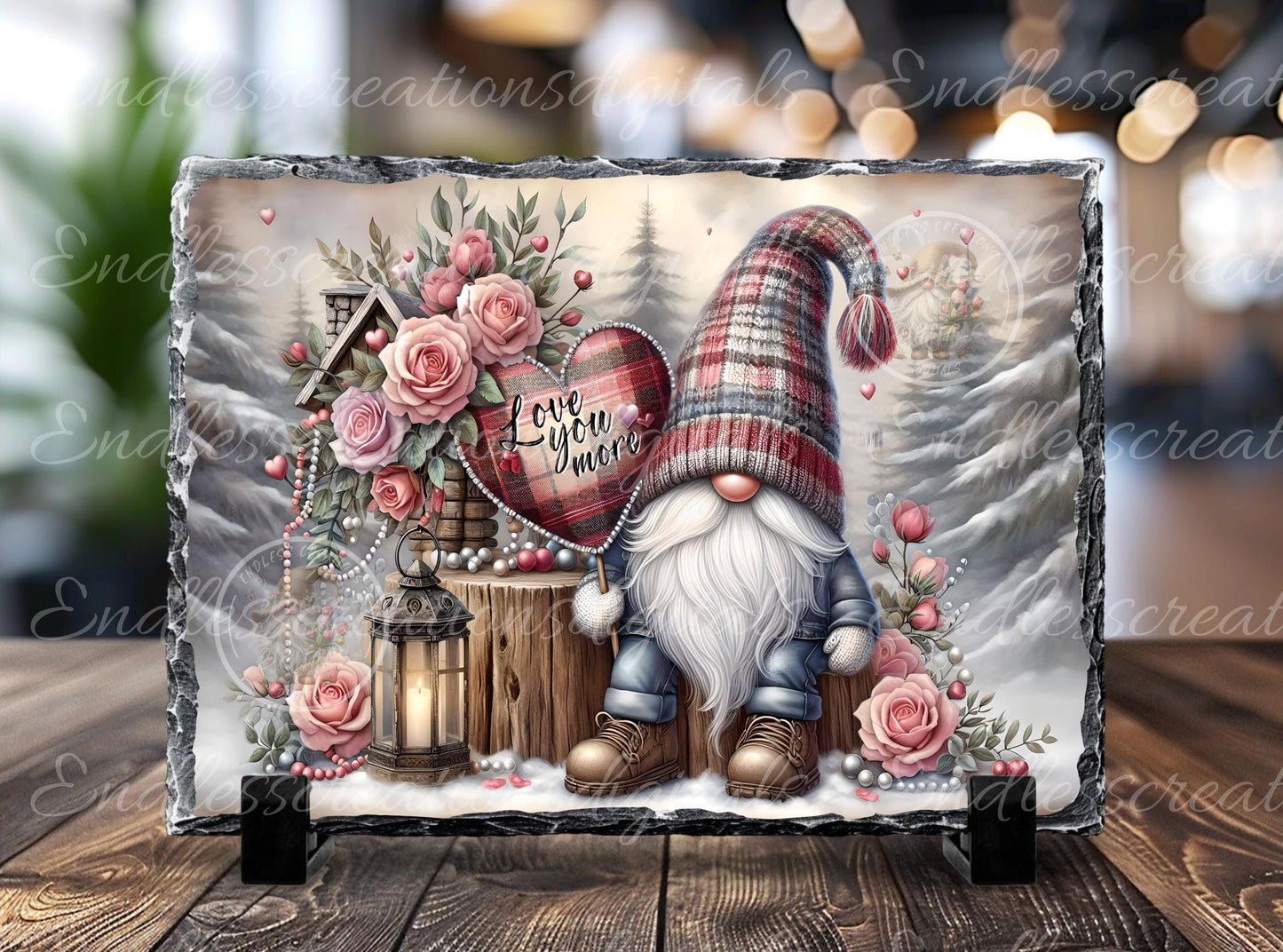 VALENTINES GNOME, digital download only, 2 files, 1 blank for your own text, 300 DPI