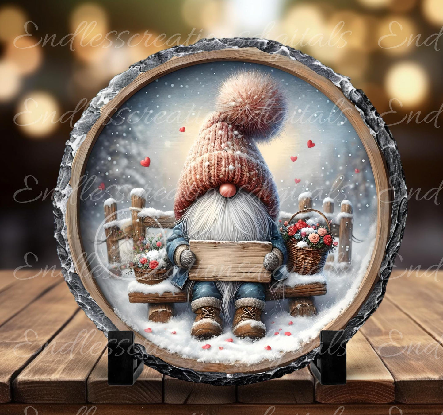 LOVE YOU VALENTINES Gnome, digital download only, 2 files, 1 blank for your own text, 300 dpi