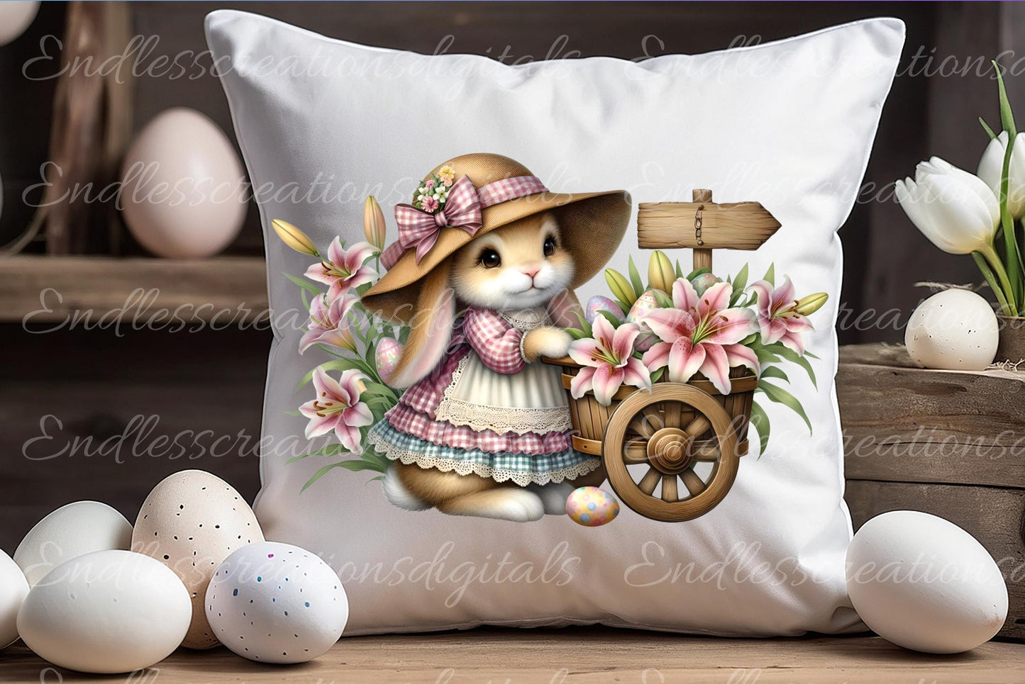 EASTER GIRL BUNNY, Pillow covers, tea towel mugs, plant pots etc sublimation package of 5, 300 Dpi high quality png files for download