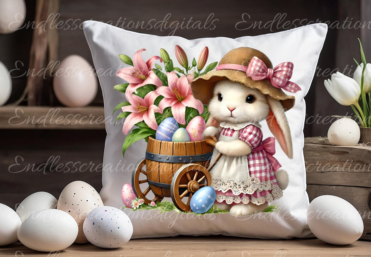 EASTER GIRL BUNNY, Pillow covers, tea towel mugs, plant pots etc sublimation package of 5, 300 Dpi high quality png files for download