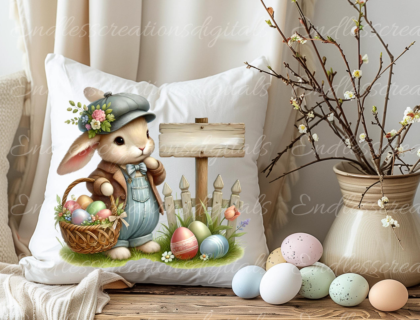 EASTER BOY BUNNY, Pillow covers, tea towel mugs, plant pots etc sublimation package of 5, 300 Dpi high quality png files for download
