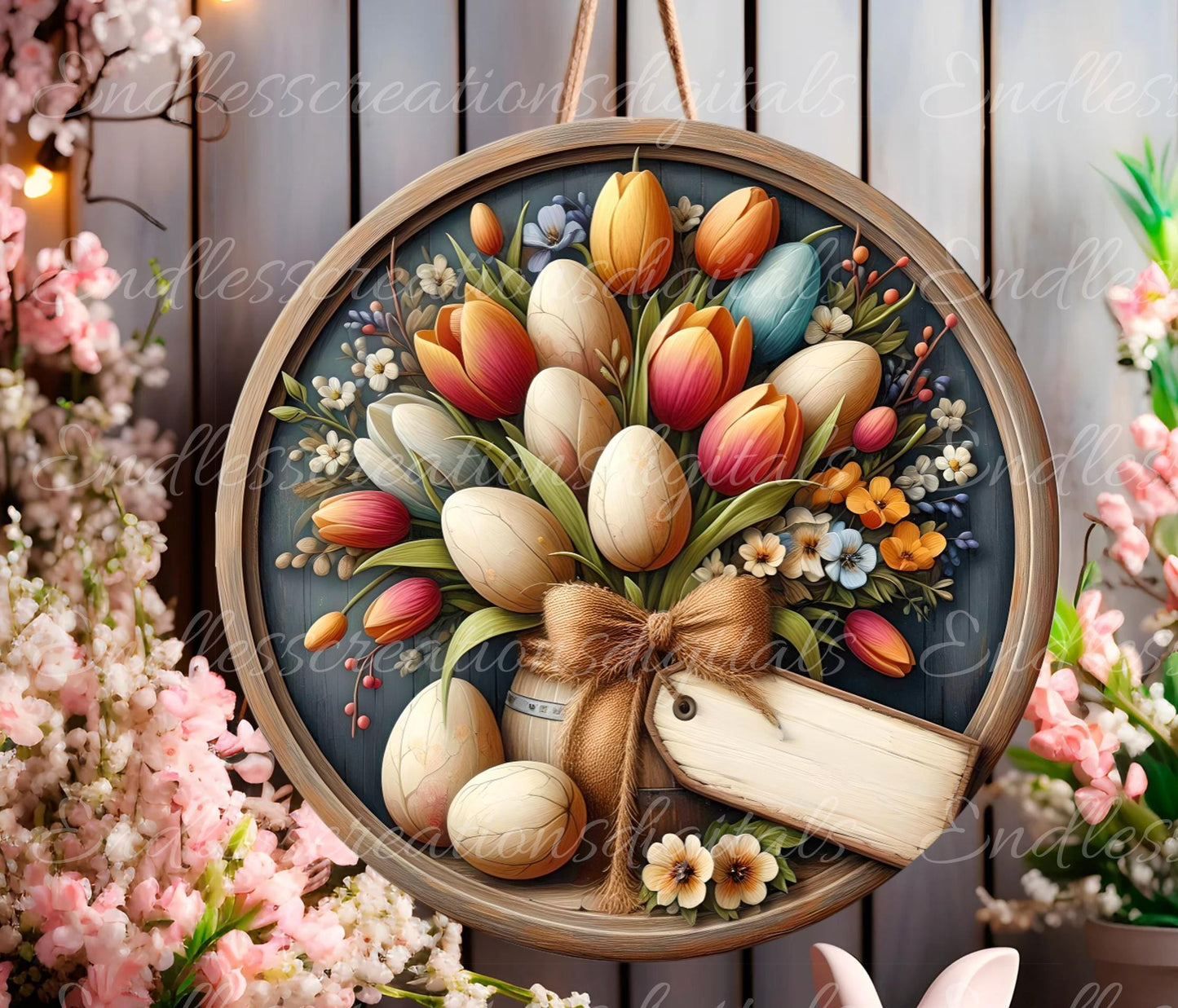 EASTER FLORAL BOUQUET Sign, door hanger, slate for sublimation high resolution, 2 files for download, 1 add your own text