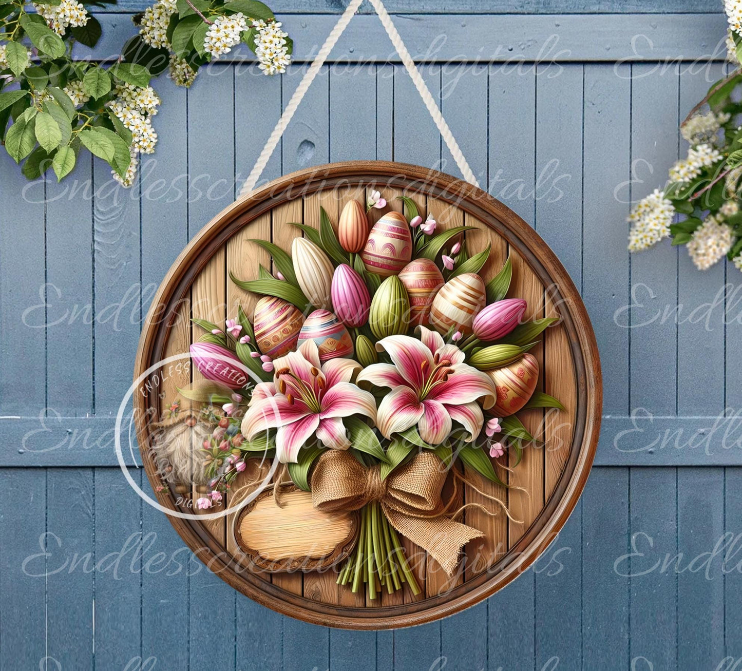 EASTER FLORAL BOUQUET Wreath Sign, door hanger, slate for sublimation high resolution, 2 files for download, 1 add your own text