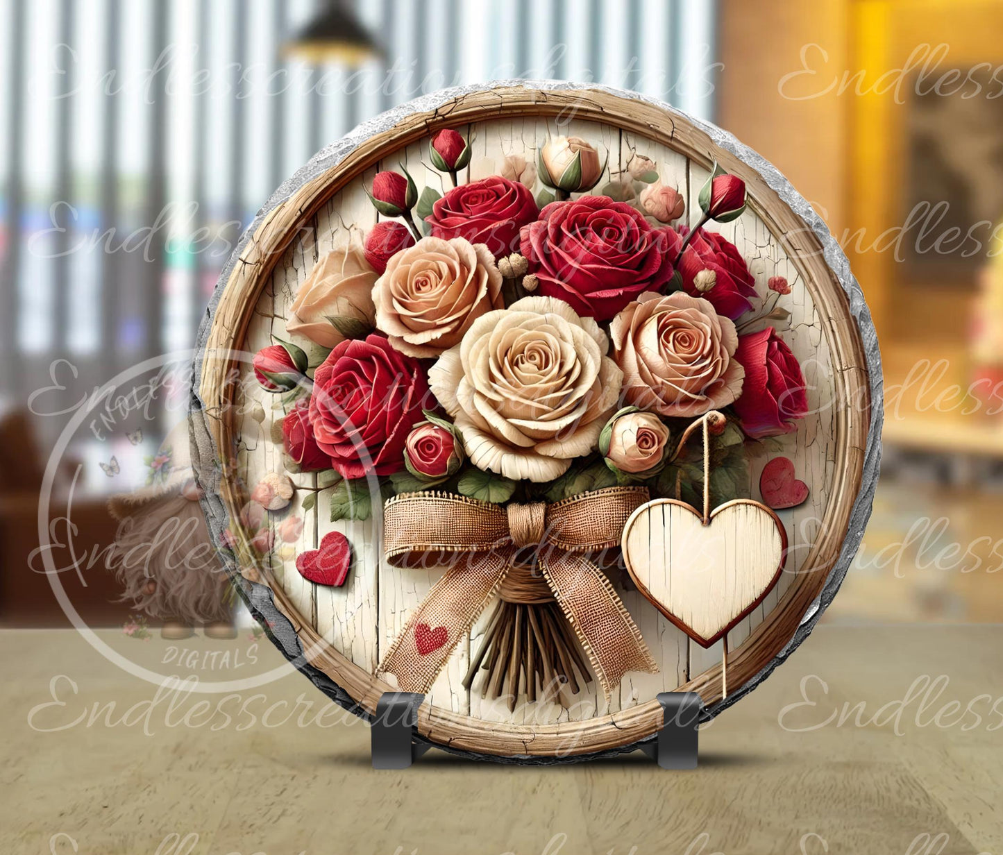 LOVE LIVES HERE Valentines/Spring door hanger, keychain round slate, for sublimation high resolution can be resized, 2 files 1 blank,