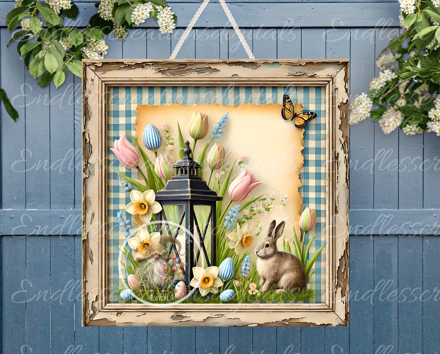 SQUARE HAPPY EASTER Wreath Sign, door hanger, wind spinner, slate for sublimation high resolution 2 files for download, 1 add your own text