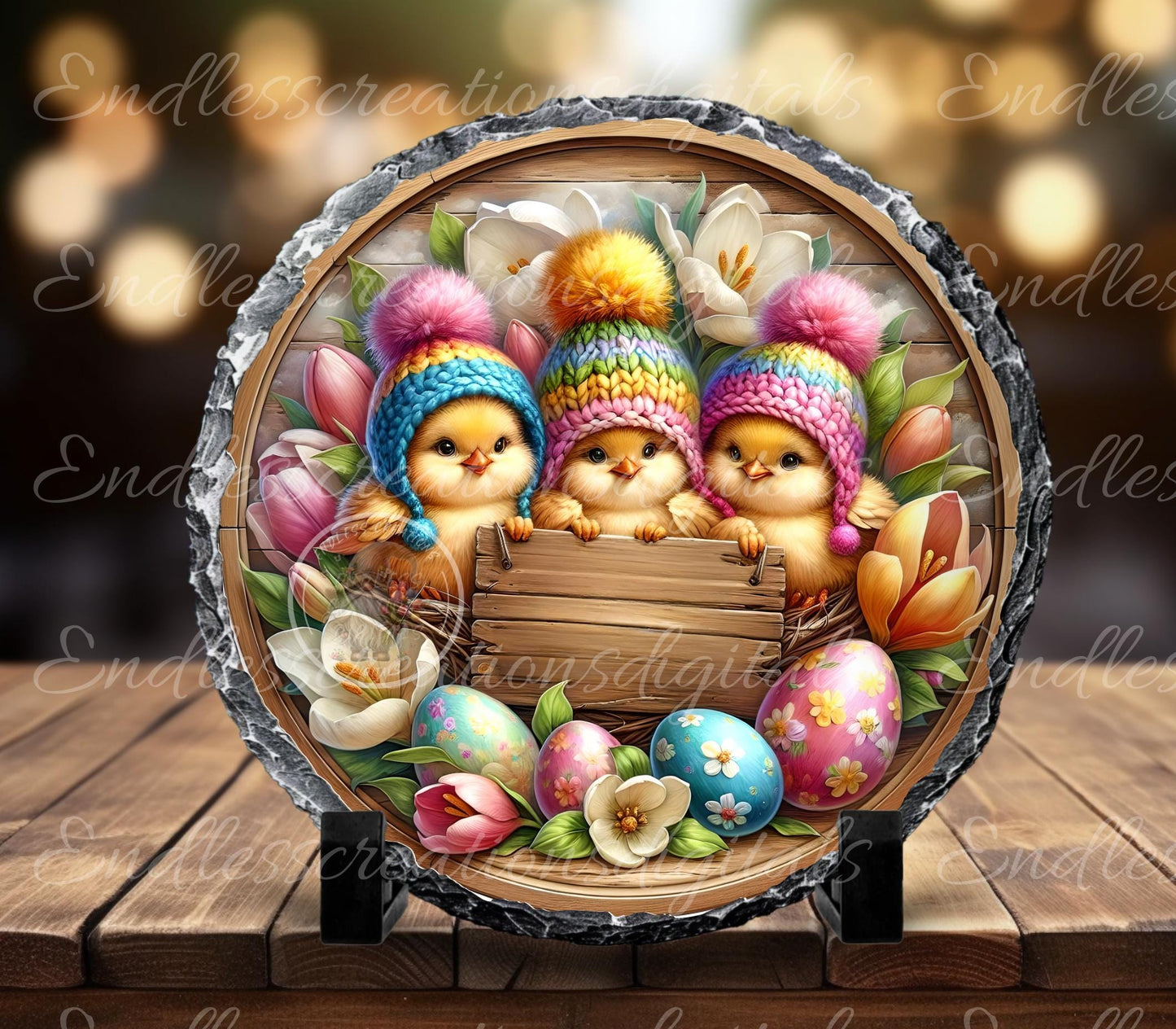 EASTER BABY CHICS Wreath Sign, door hanger, slate for sublimation high resolution 2 files for download 1 add your own text