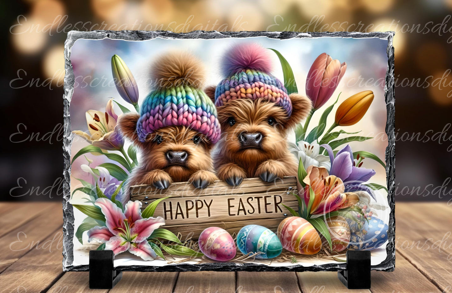 EASTER HIGHLAND COWS digital download only, can be sized for slates, cutting boards, tumblers 2 files, 1 blank for your own text
