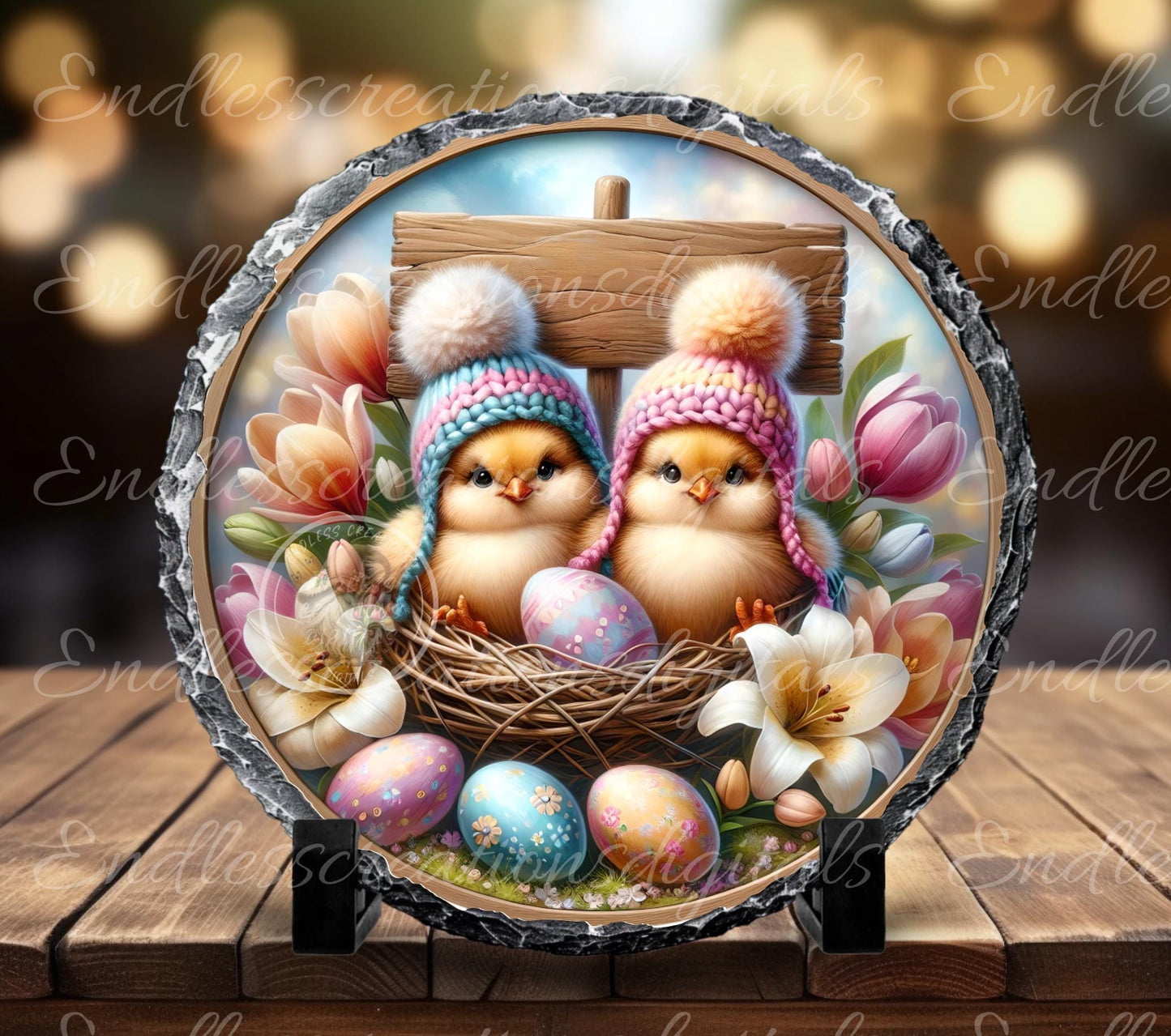 EASTER BABY CHICS Wreath Sign, door hanger, slate for sublimation high resolution 2 files for download 1 add your own text