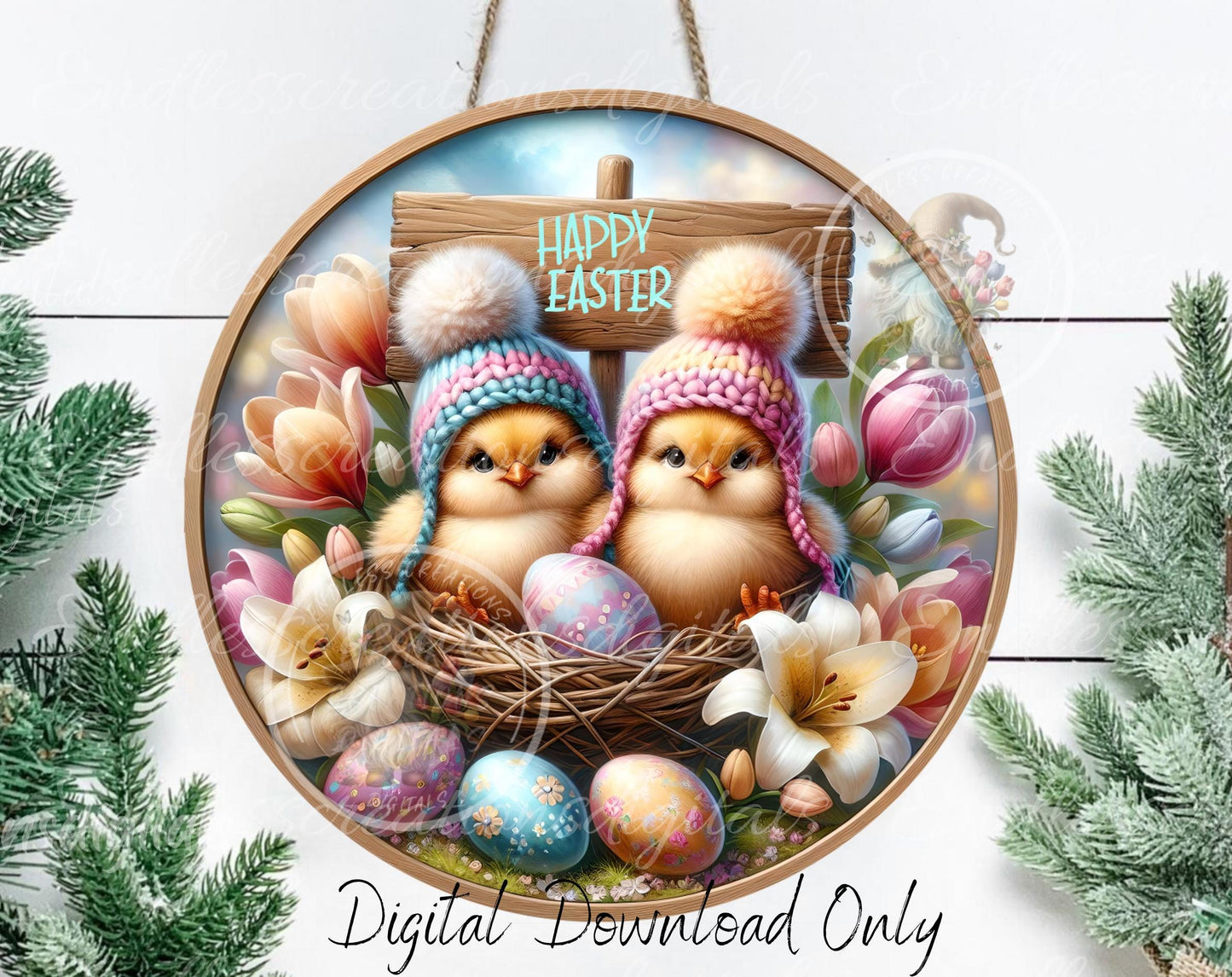 EASTER BABY CHICS Wreath Sign, door hanger, slate for sublimation high resolution 2 files for download 1 add your own text