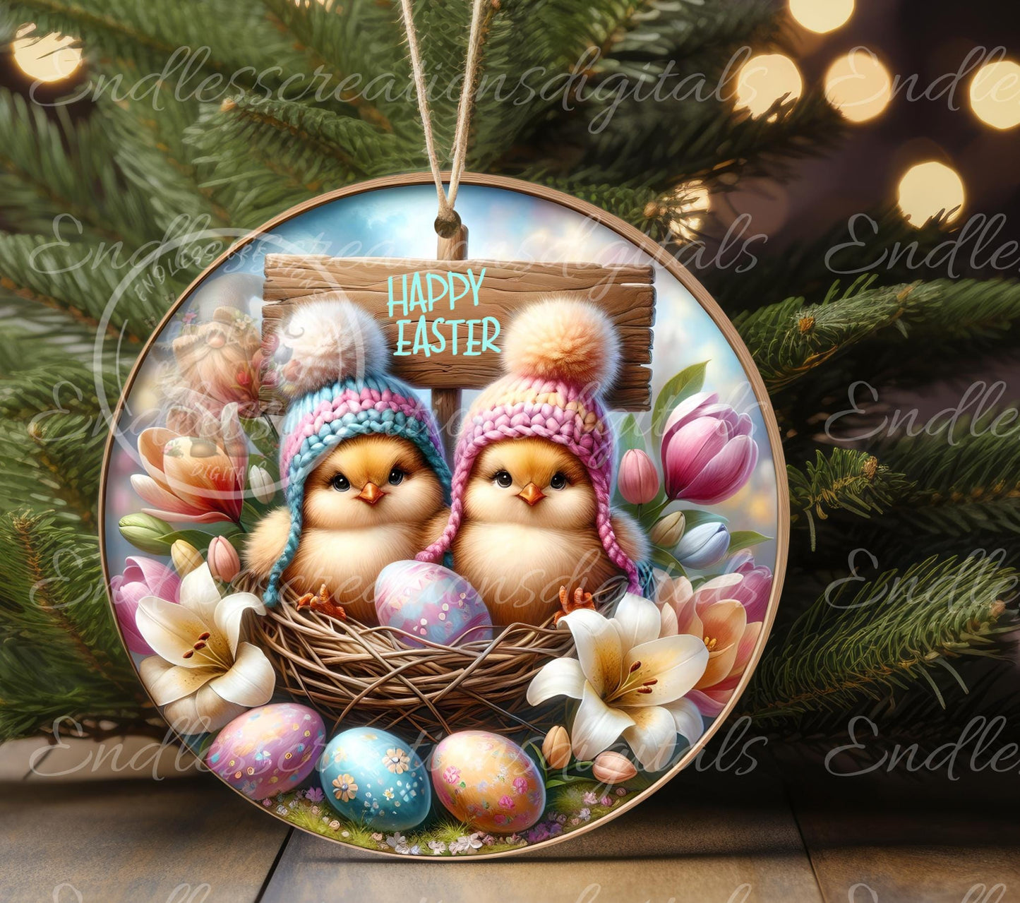 EASTER BABY CHICS Wreath Sign, door hanger, slate for sublimation high resolution 2 files for download 1 add your own text