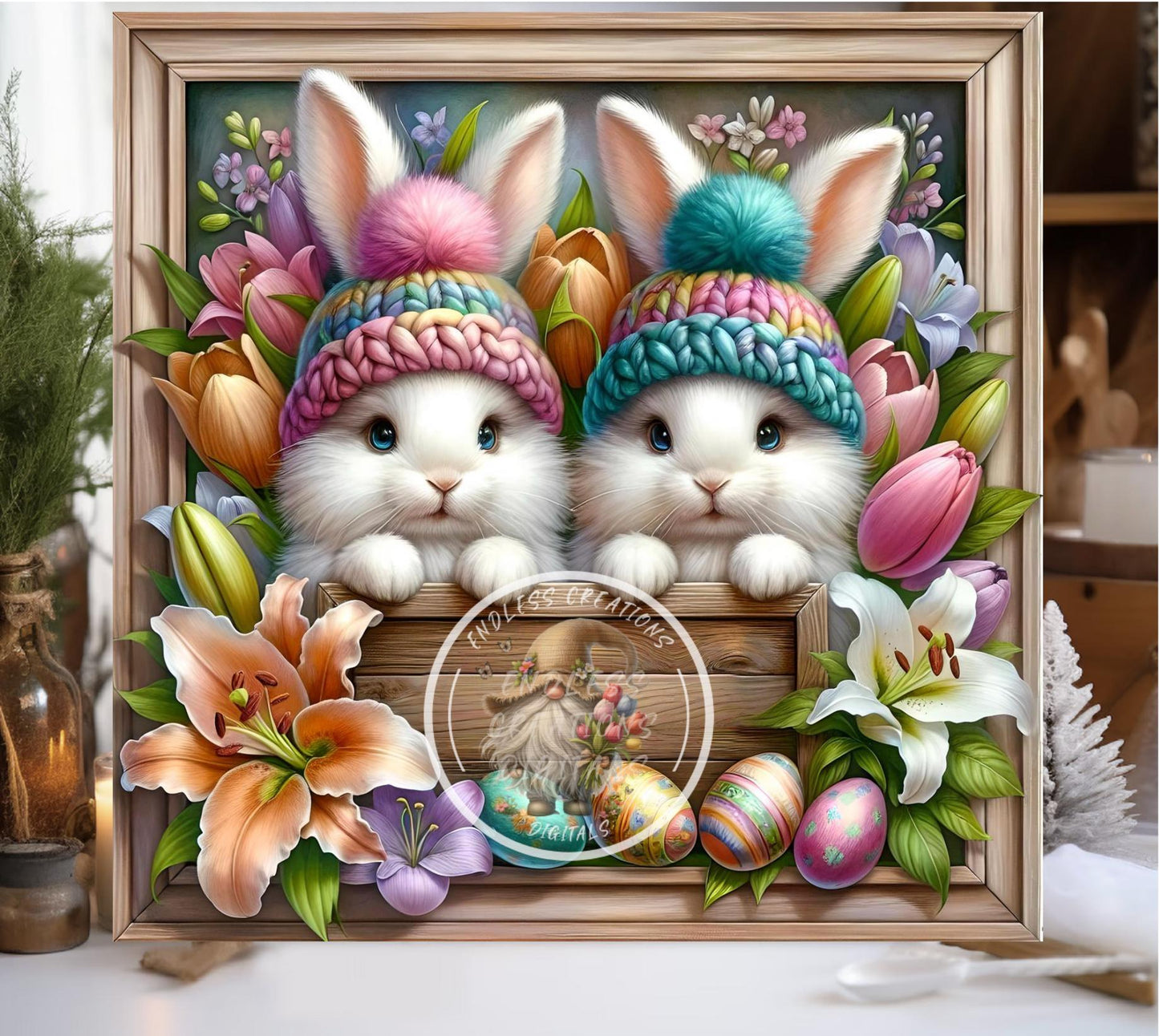 SQUARE EASTER BUNNIES Wreath Sign, door hanger, slate for sublimation high resolution 2 files for download 1 add your own text