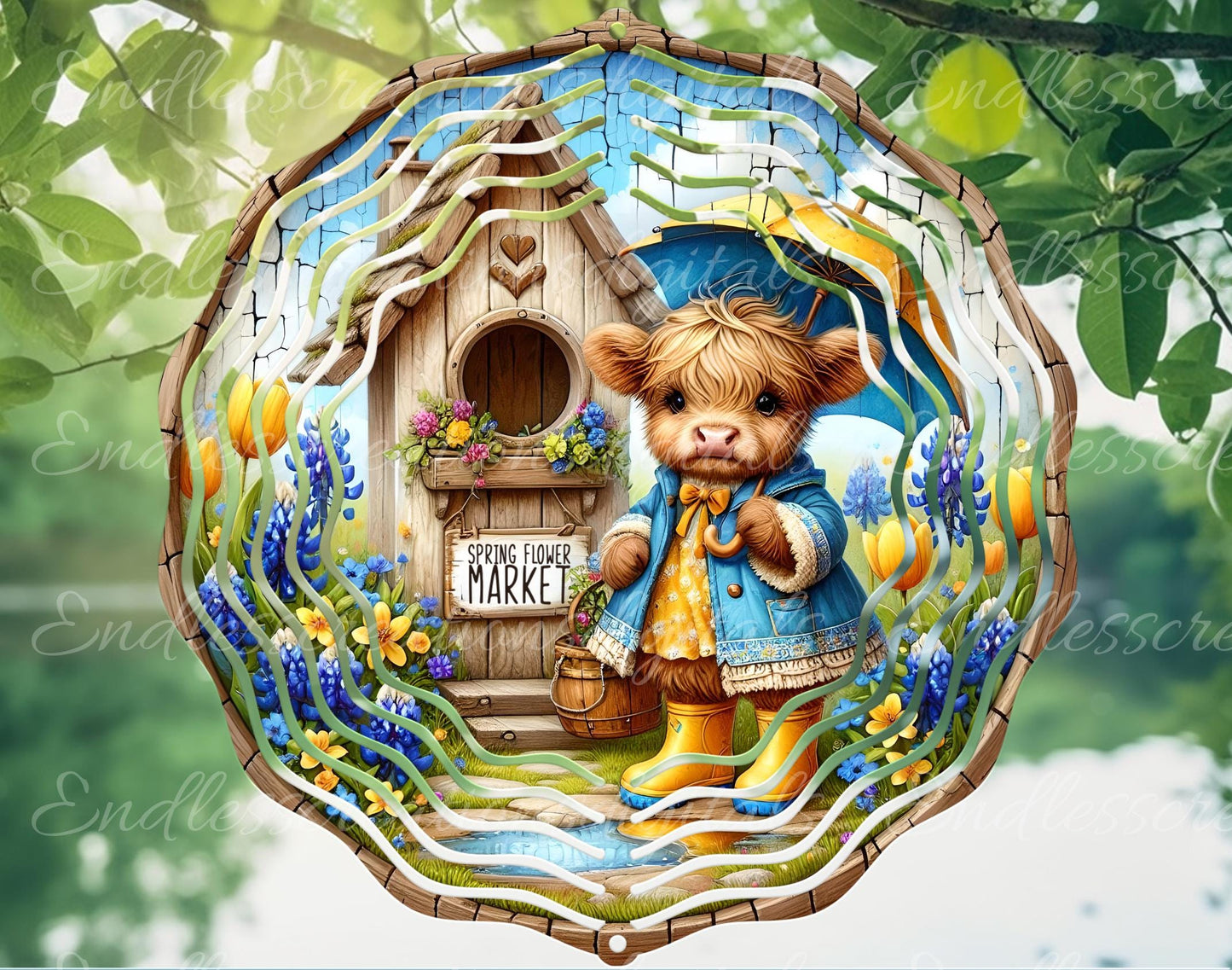 SPRING HIGHLAND COW Wreath Sign, door hanger, wind spinners, slate for sublimation high resolution 2 files for download 1 add your own text