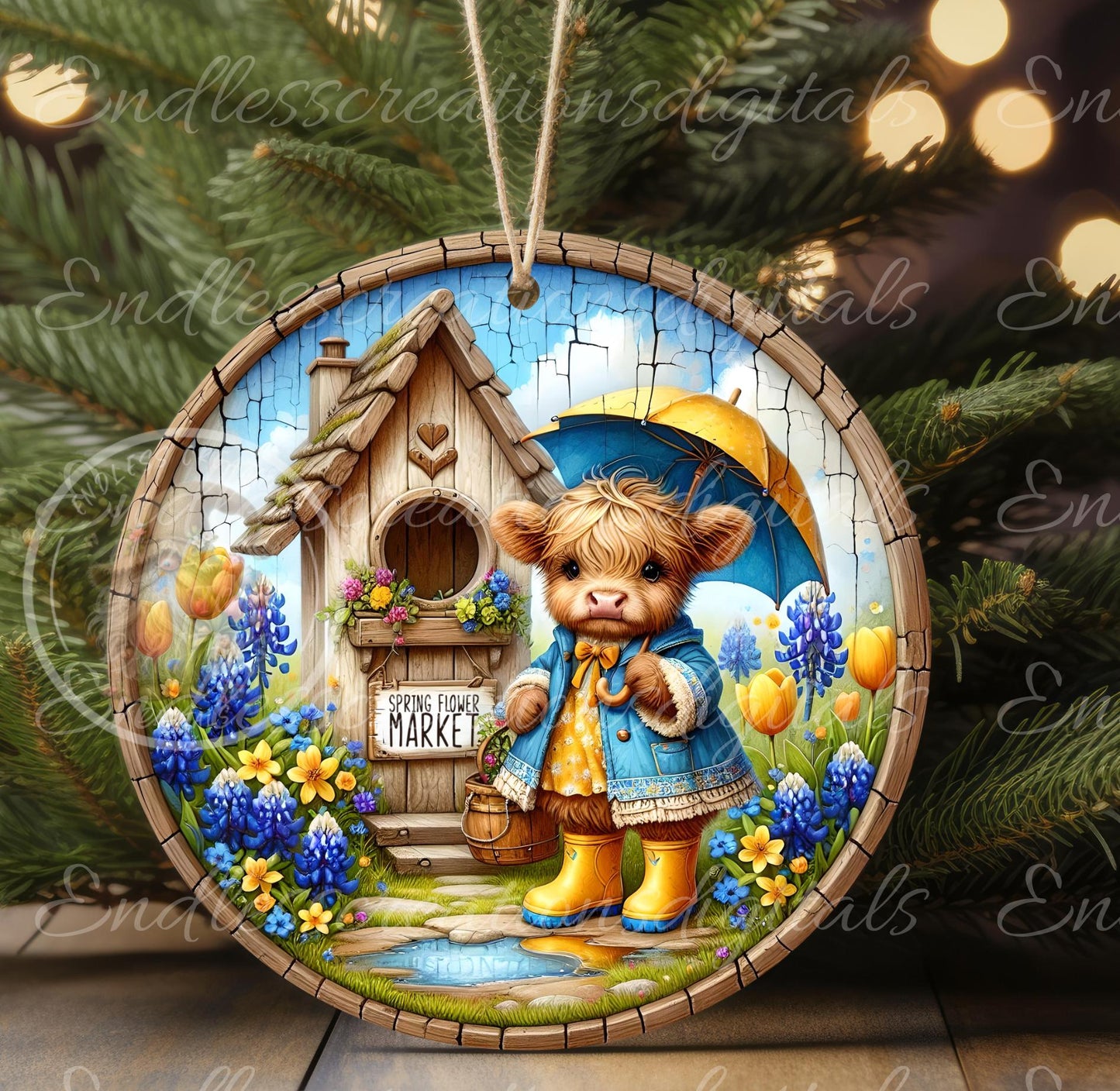 SPRING HIGHLAND COW Wreath Sign, door hanger, wind spinners, slate for sublimation high resolution 2 files for download 1 add your own text