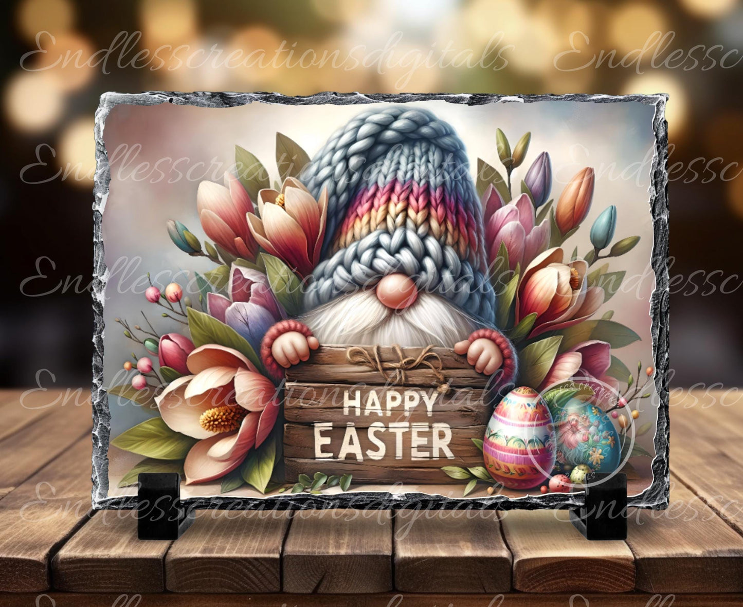 EASTER MAGNOLIA GNOMES digital download only, can be sized for slates, cutting boards, tumblers 2 files, 1 blank for your own text