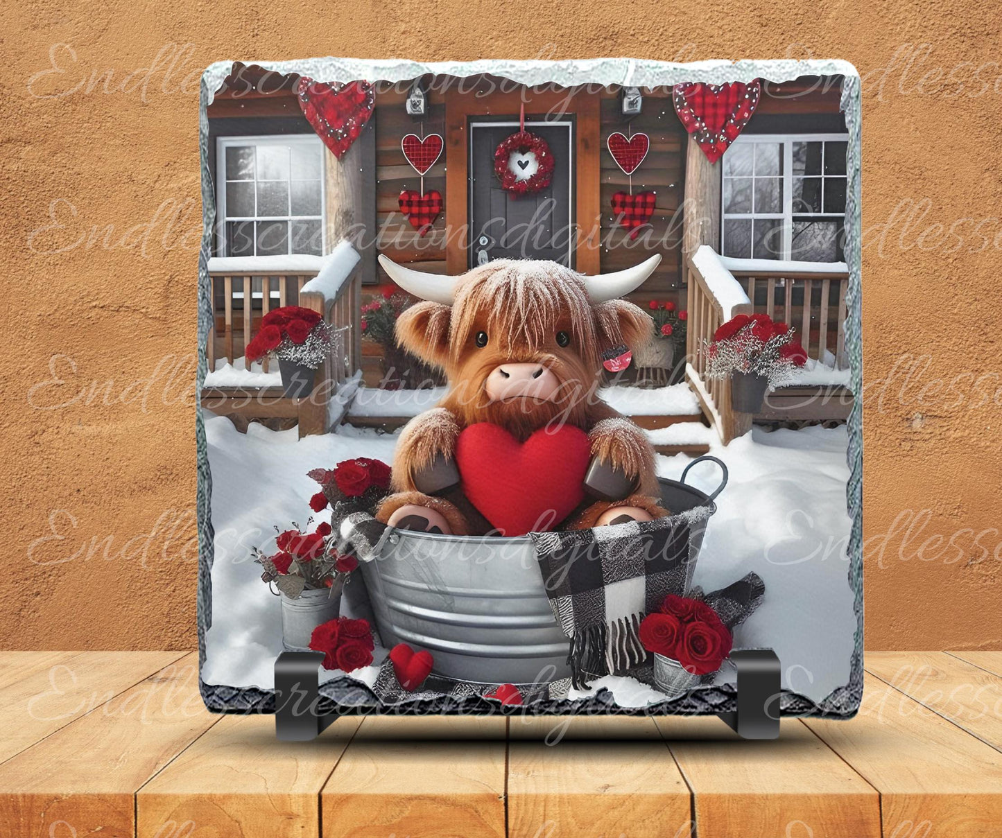 Valentines Highland Cow Red Truck, digital download only, 2 files, 1 blank for your own text, 300 DPI