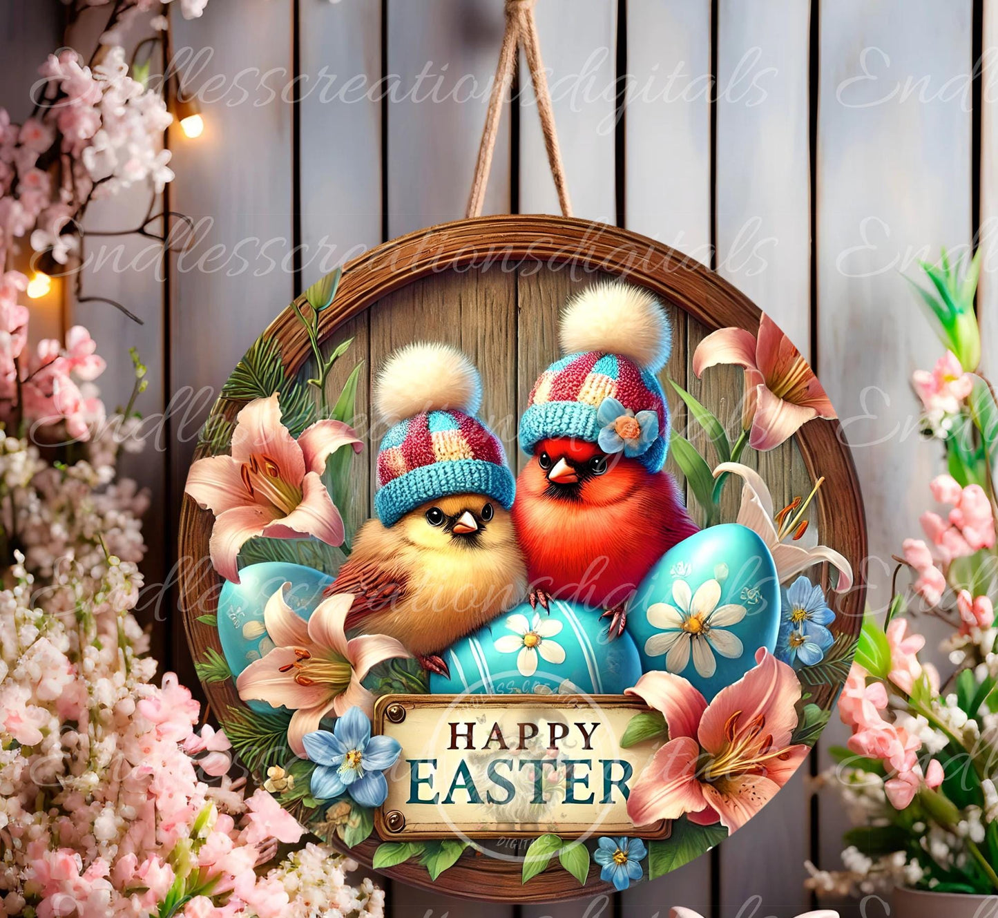 EASTER BABY CARDINALS Wreath Sign, door hanger, slate for sublimation high resolution 2 files for download 1 add your own text