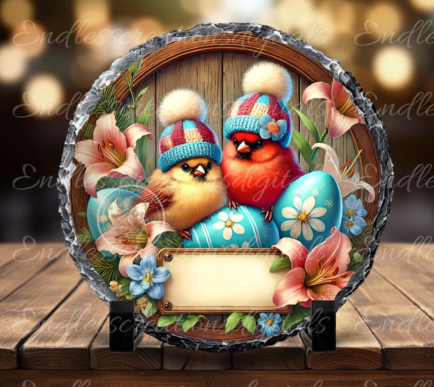 EASTER BABY CARDINALS Wreath Sign, door hanger, slate for sublimation high resolution 2 files for download 1 add your own text