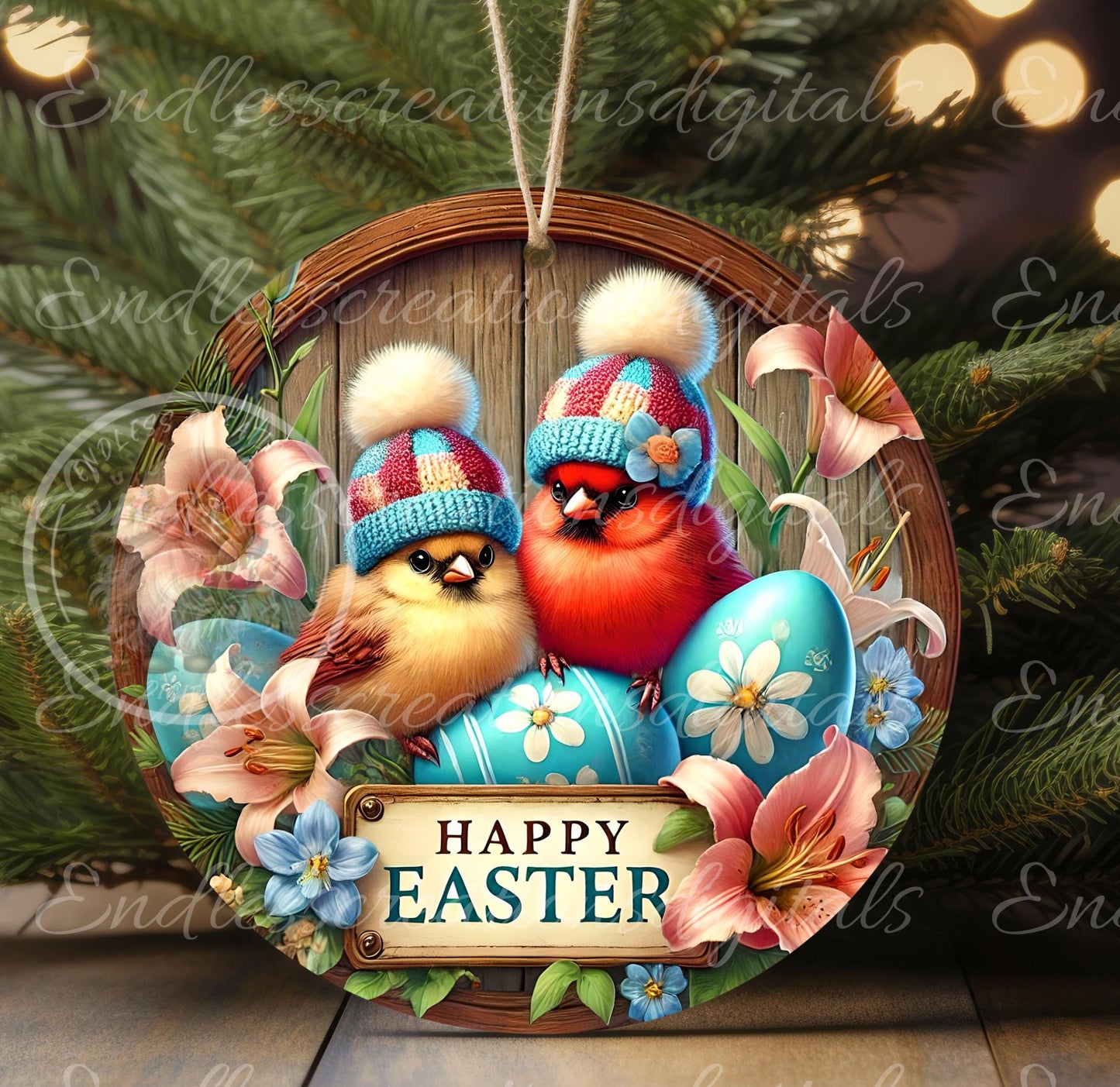 EASTER BABY CARDINALS Wreath Sign, door hanger, slate for sublimation high resolution 2 files for download 1 add your own text
