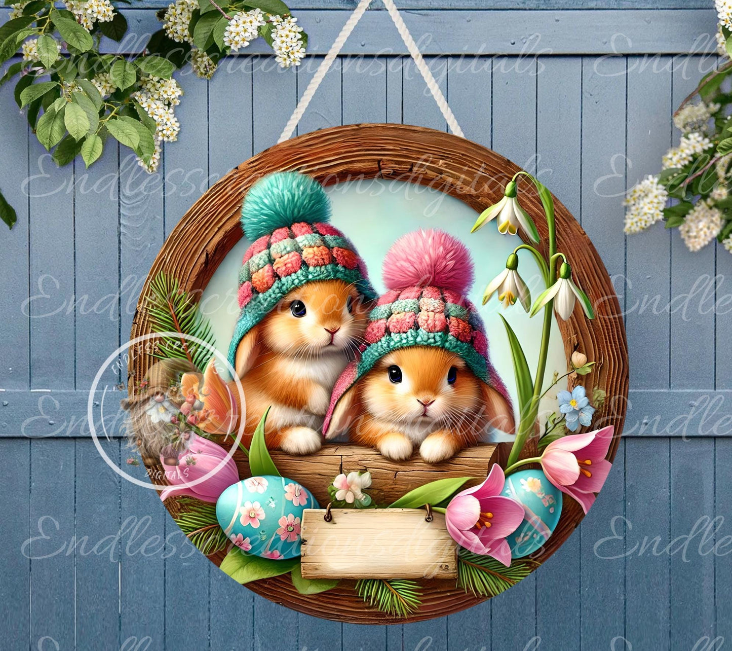 HAPPY EASTER BUNNIES Wreath Sign, door hanger, slate for sublimation high resolution 2 files for download 1 add your own text