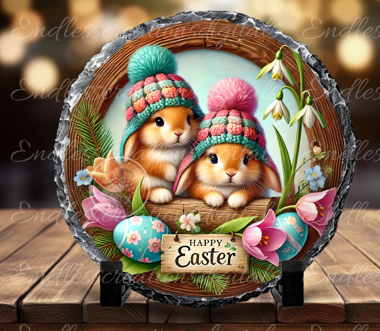 HAPPY EASTER BUNNIES Wreath Sign, door hanger, slate for sublimation high resolution 2 files for download 1 add your own text