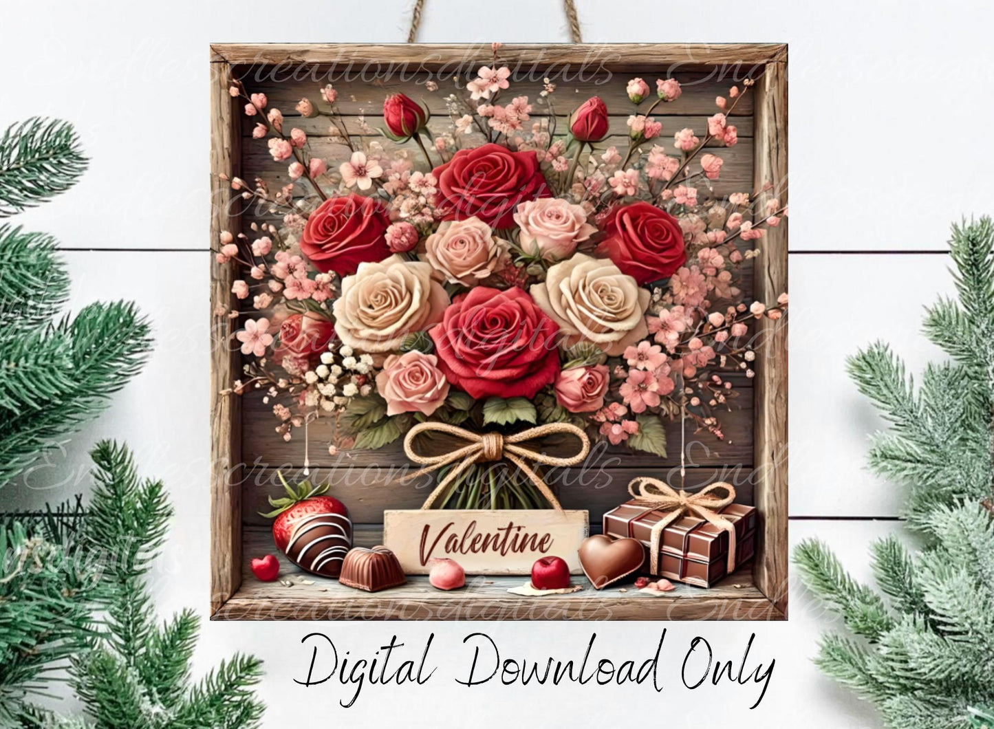 MY VALENTINES ROSES, digital download only, 2 files, 1 blank for your own text, 300 dpi