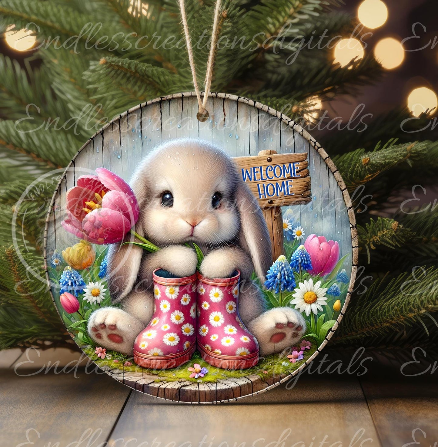 EASTER LOP BUNNY Spring Floral Wreath Sign, door hanger, slate for sublimation high resolution 2 files for download 1 add your own text