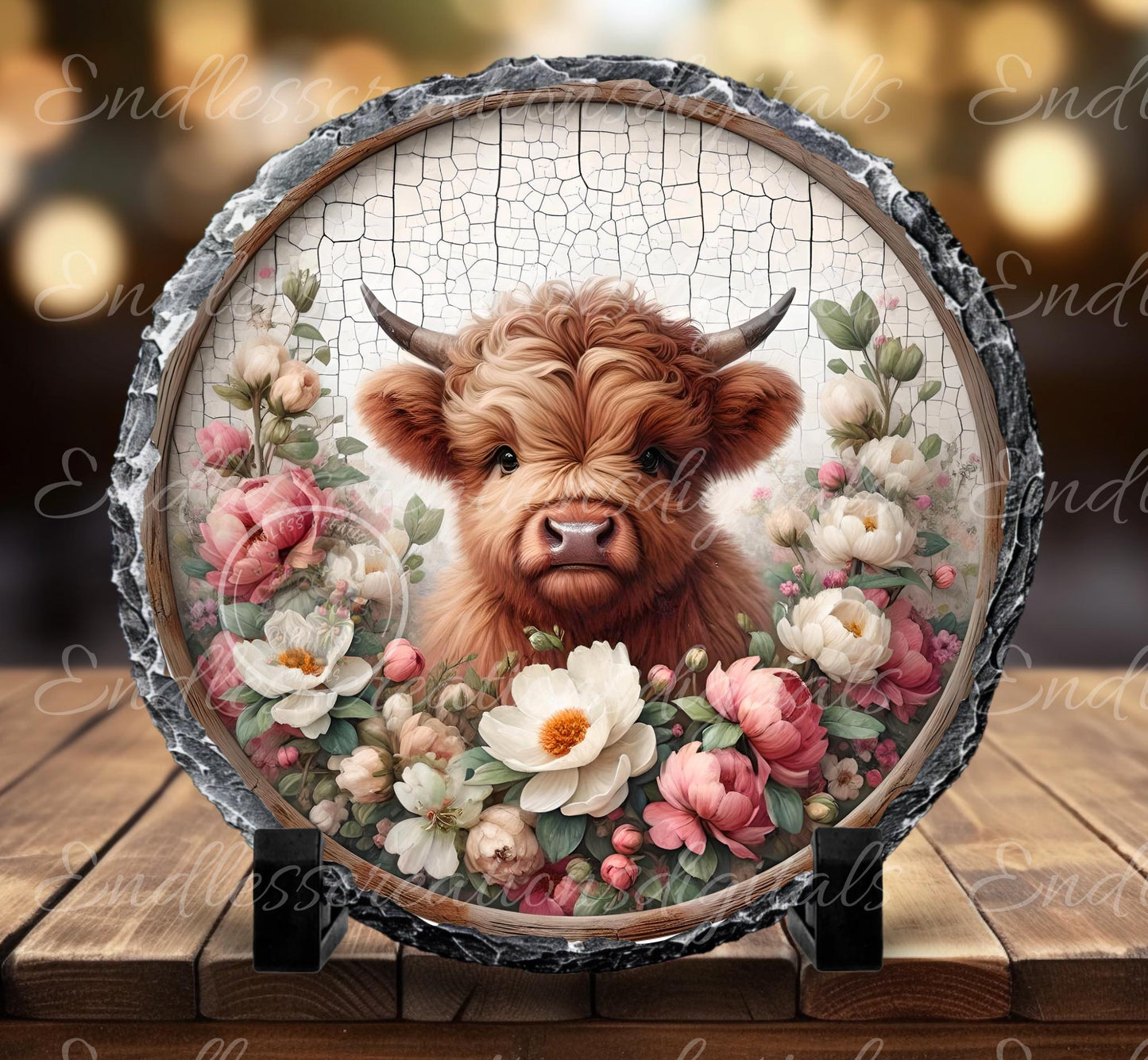 SPRING FLORAL HIGHLAND Wreath Sign door hanger wind spinners, slate for sublimation high resolution 2 files for download 1 add your own text