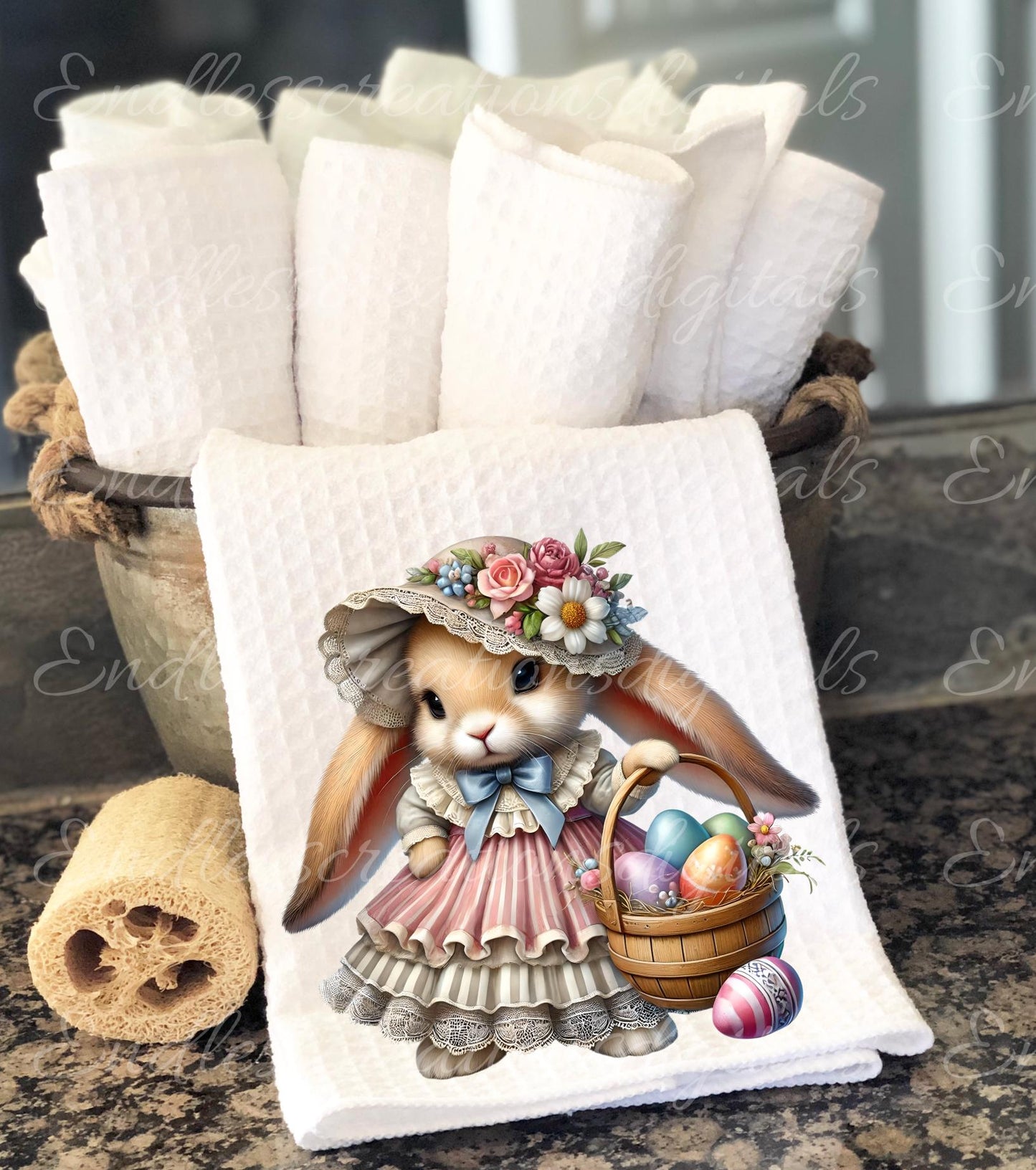 EASTER GIRL BUNNY, Pillow covers, tea towel mugs, plant pots etc sublimation package of 5, 300 Dpi high quality png files for download