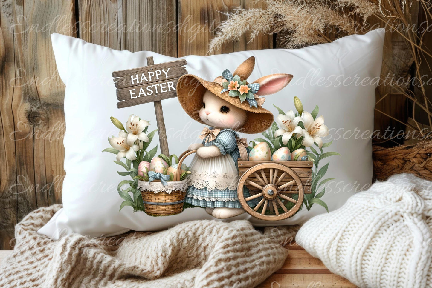 EASTER GIRL BUNNY, Pillow covers, tea towel mugs, plant pots etc sublimation package of 5, 300 Dpi high quality png files for download