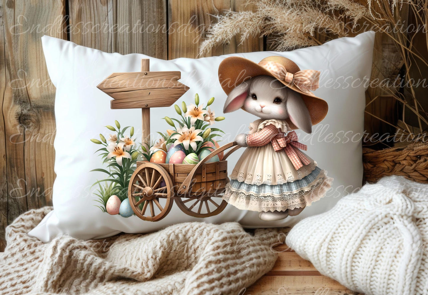 EASTER GIRL BUNNY, Pillow covers, tea towel mugs, plant pots etc sublimation package of 5, 300 Dpi high quality png files for download