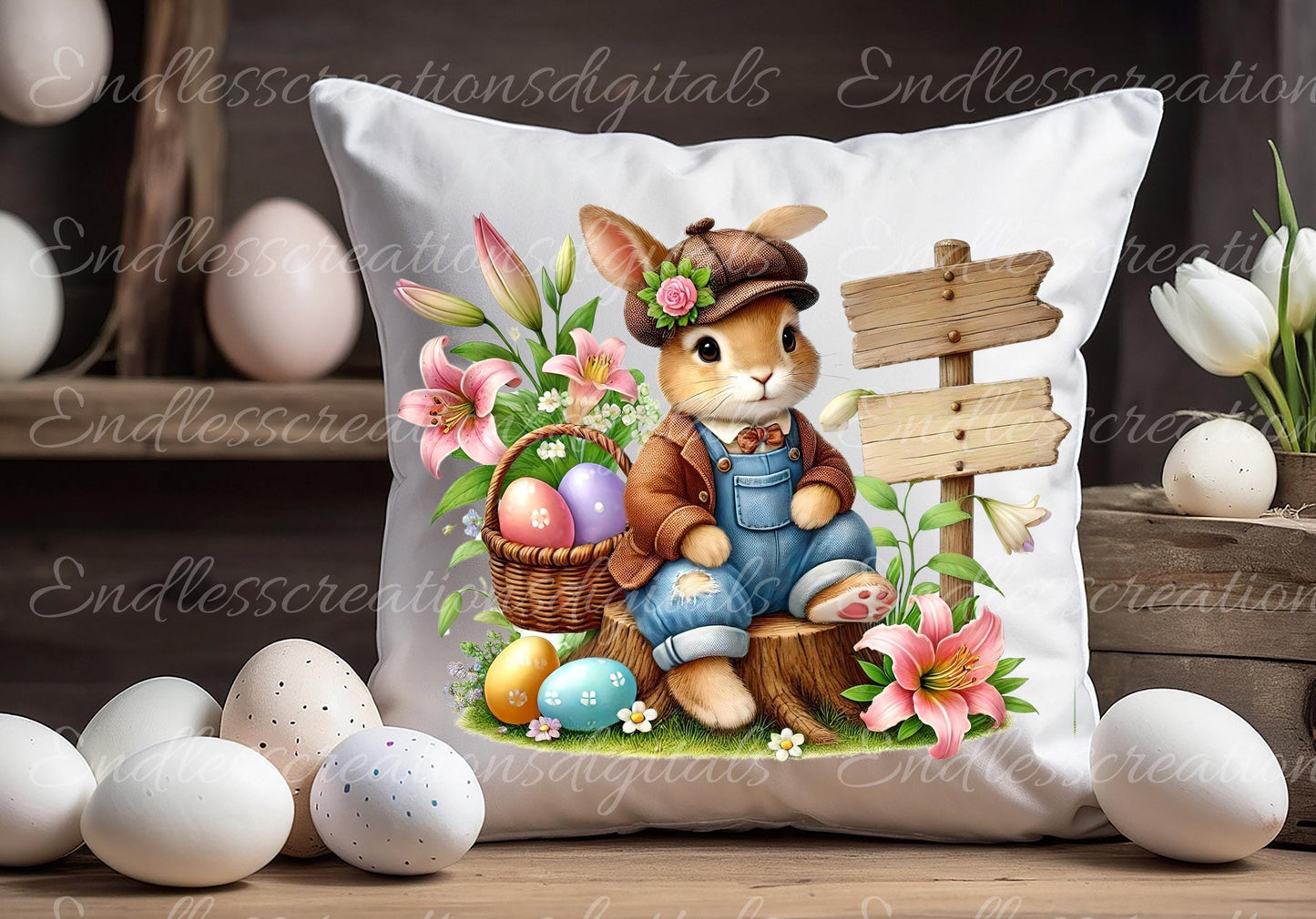 EASTER BOY BUNNY, Pillow covers, tea towel mugs, plant pots etc sublimation package of 5, 300 Dpi high quality png files for download