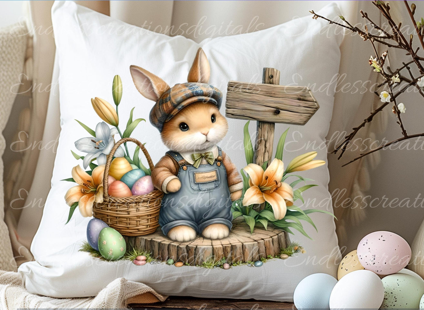 EASTER BOY BUNNY, Pillow covers, tea towel mugs, plant pots etc sublimation package of 5, 300 Dpi high quality png files for download