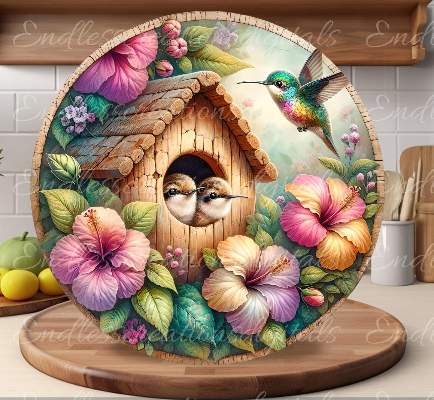 TROPICAL HUMMINGBIRDS Wreath Sign, door hanger Cutting Board slate for sublimation 300 dpi 1 file for download can be resized from 3 to 12"