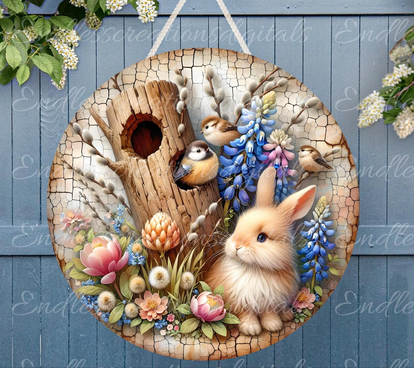 EASTER FLORAL BUNNY Spring Floral Wreath Sign, door hanger, slate for sublimation high resolution 2 files for download 1 add your own text