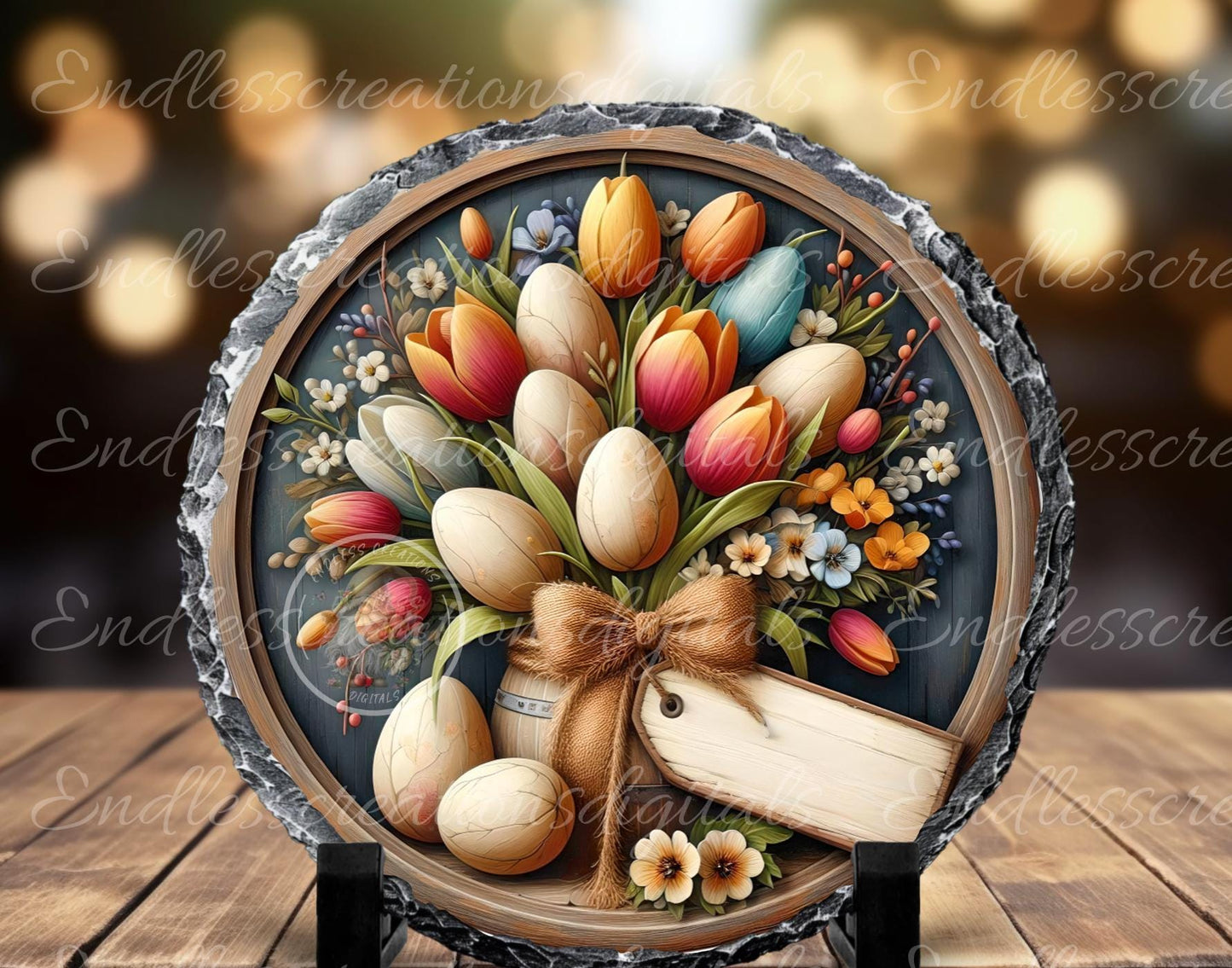 EASTER FLORAL BOUQUET Sign, door hanger, slate for sublimation high resolution, 2 files for download, 1 add your own text