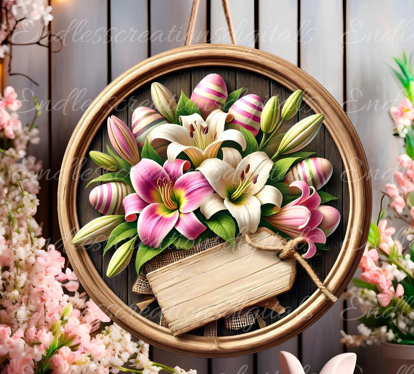 EASTER FLORAL BOUQUET Sign, door hanger, slate for sublimation high resolution, 2 files for download, 1 add your own text